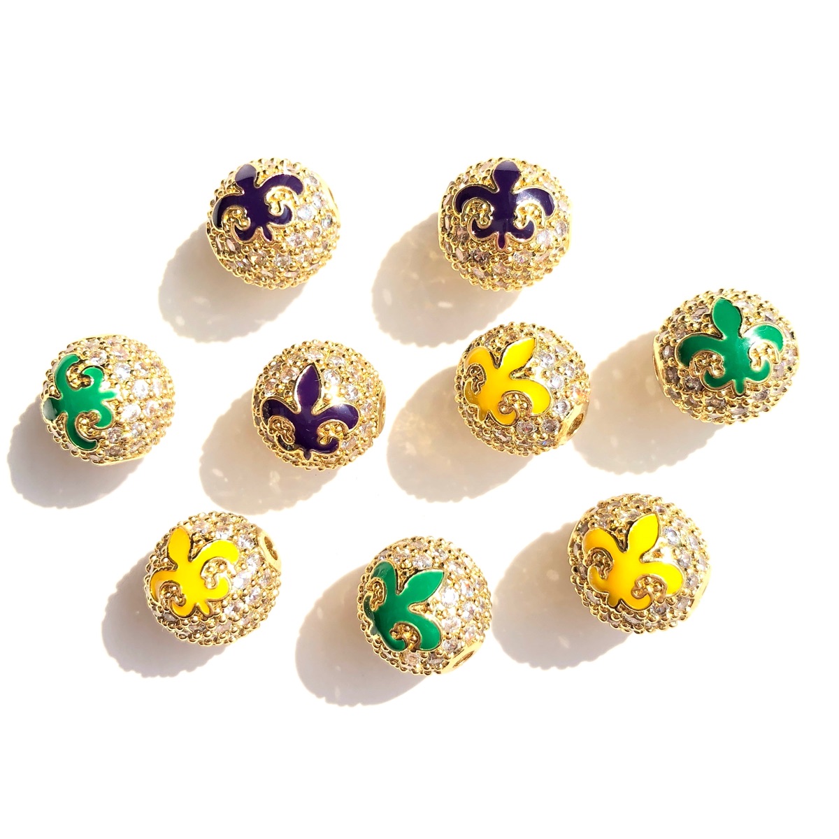 Jewelry Making New Orleans - 9개입 그린 옐로우 퍼플 뉴올리언스 마디