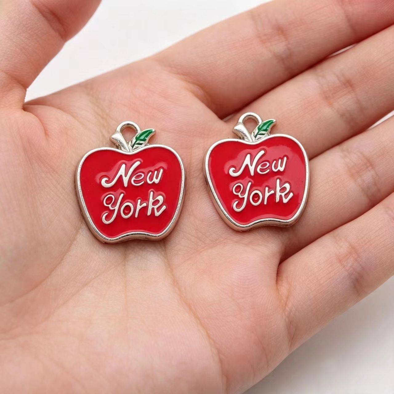 Jewelry Making York - 10Pcs 에나멜 애플 뉴욕 참 펜던트