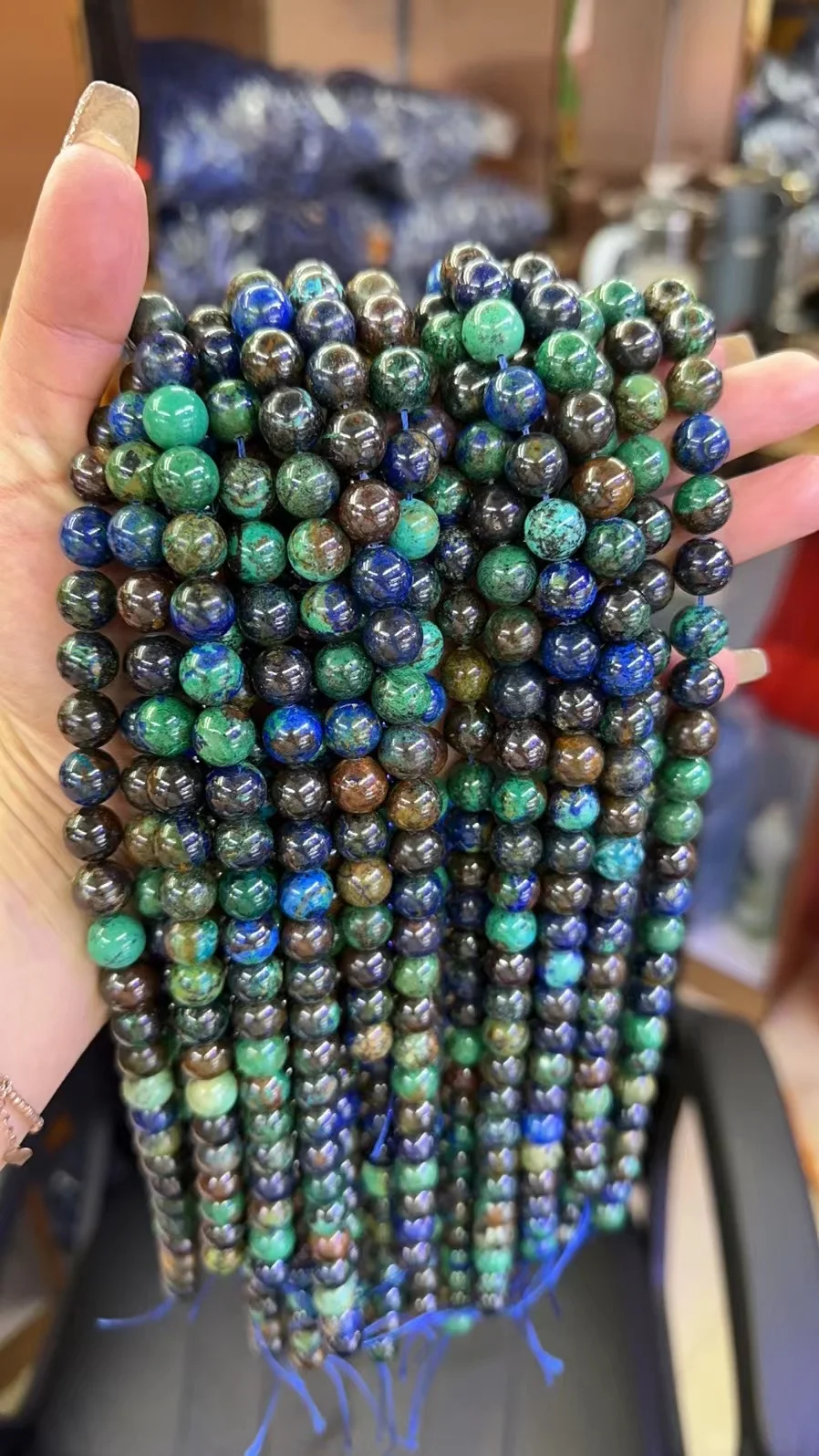 새로운 천연 아줄라이트 말라카이트 스톤 비즈 스트랜드  - Jewelry Making For Seniors 리뷰 및 가격